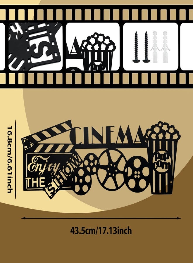 ديكور معدني لغرفة السينما - 17.1 × 6.6 بوصة، لوحة تصوير سينمائي، عجلة عرض أفلام، ولافتة سينما منزلية على شكل علبة فشار، ديكور مثالي لأمسيات الأفلام. - Image 3